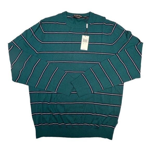 New Michael Kors Men US XL 100% Merino Wool Sweatshirt Crew Neck Green Pullover - Picture 4 of 9
